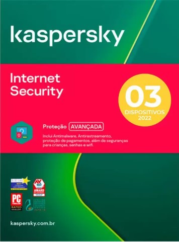 Kaspersky Antivírus Internet Security 3 dispositivos, Licença 12 meses, Digital para Download